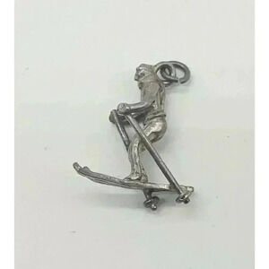 Vintage Ski Sterling Silver 925 Charm Skier Pendant Large 3D Figural Detailed